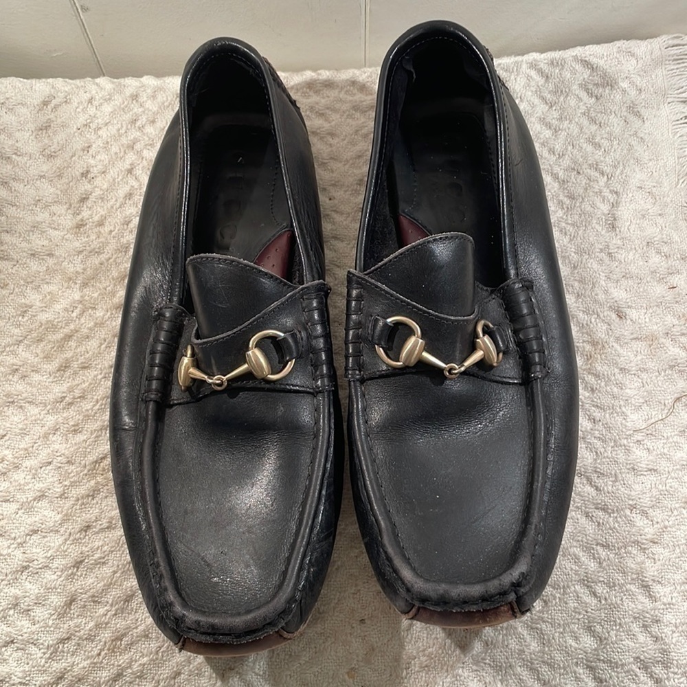 Gucci Horse Bit Driving Loafers Black & Brown Leather Protective Soles